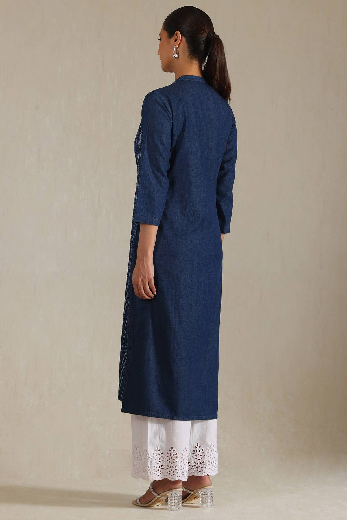 Indigo Denim Dots Kurta With Thread Work - Image 4